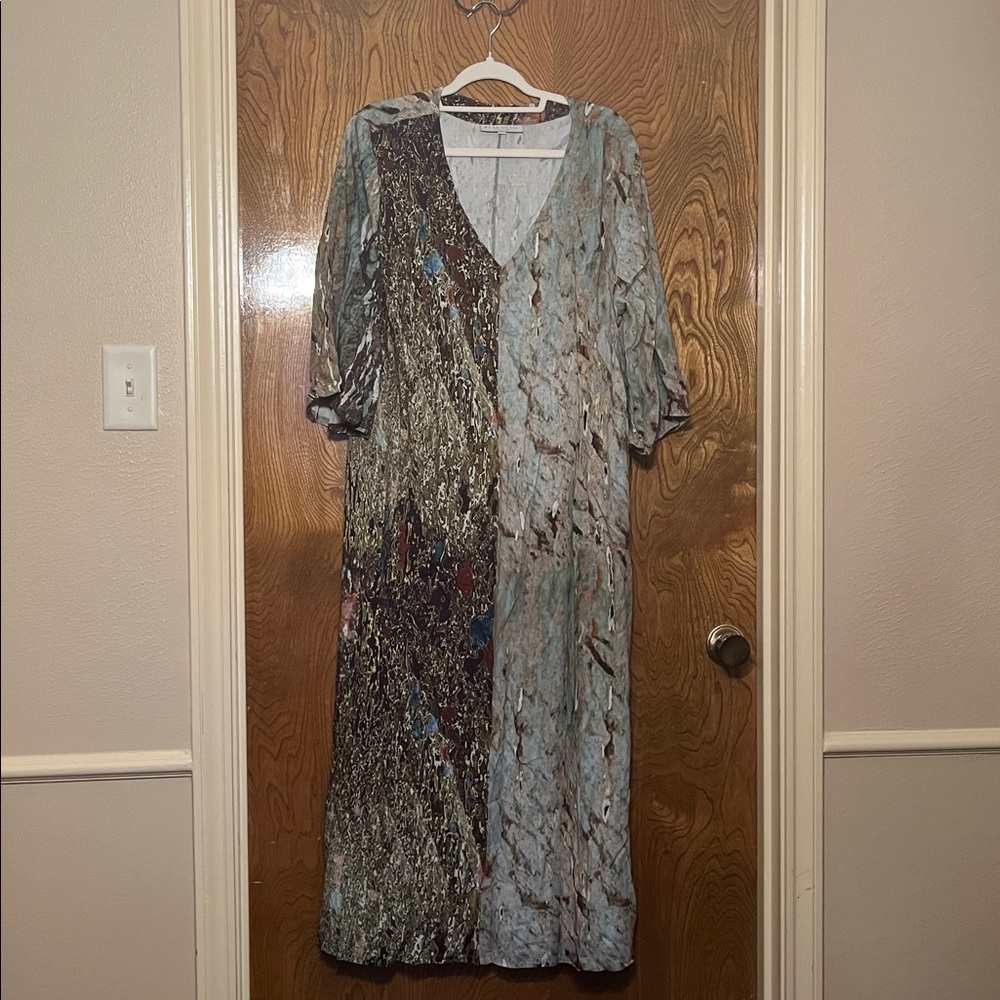 bryn Walker Two-Tone Marbled Maxi Dress in Blue and Brown